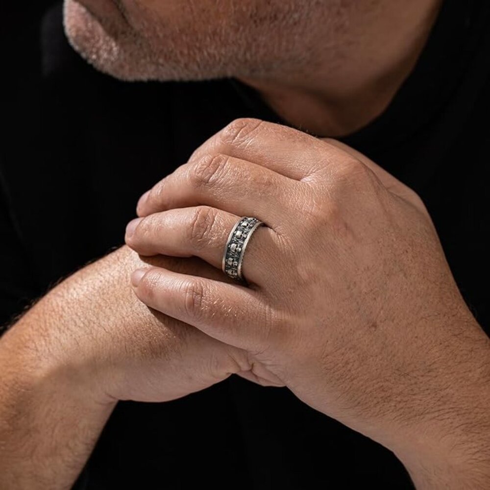Skull Band Ring 925 Sterling Silver Oxidized Gothic Size 10 NWT - Picture 3 of 11